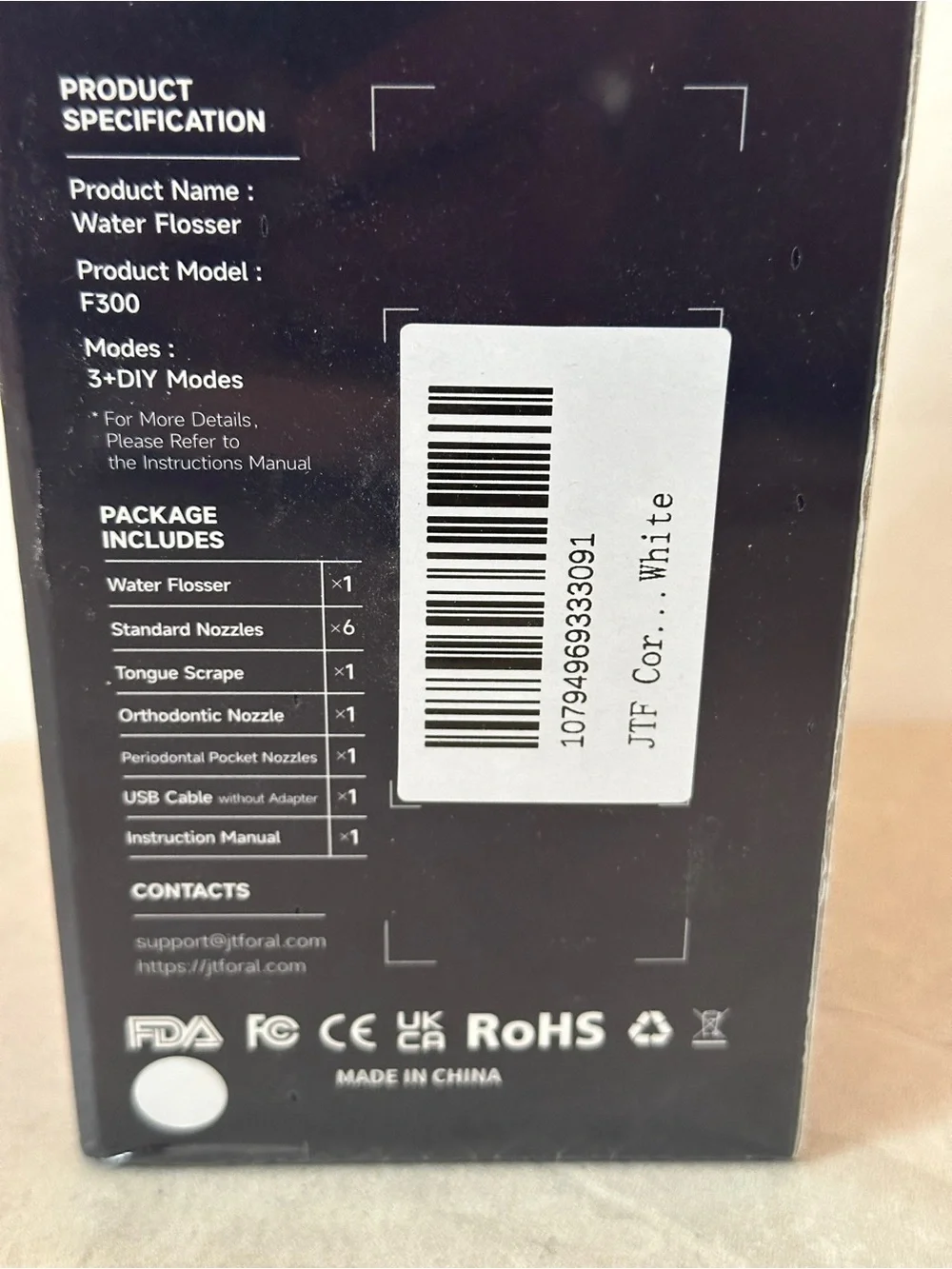 Portable Water Flosser / Color White F300 Series 300mL Large Capacity 6 Nozzles